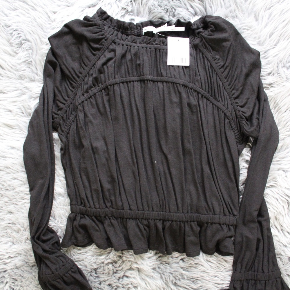 Kiminchi Blue Black Peplum Top NWT